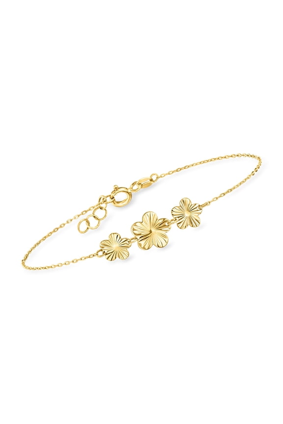Ross-Simons Italian 10kt Yellow Gold Flower Trio Bracelet, Women's, Adult