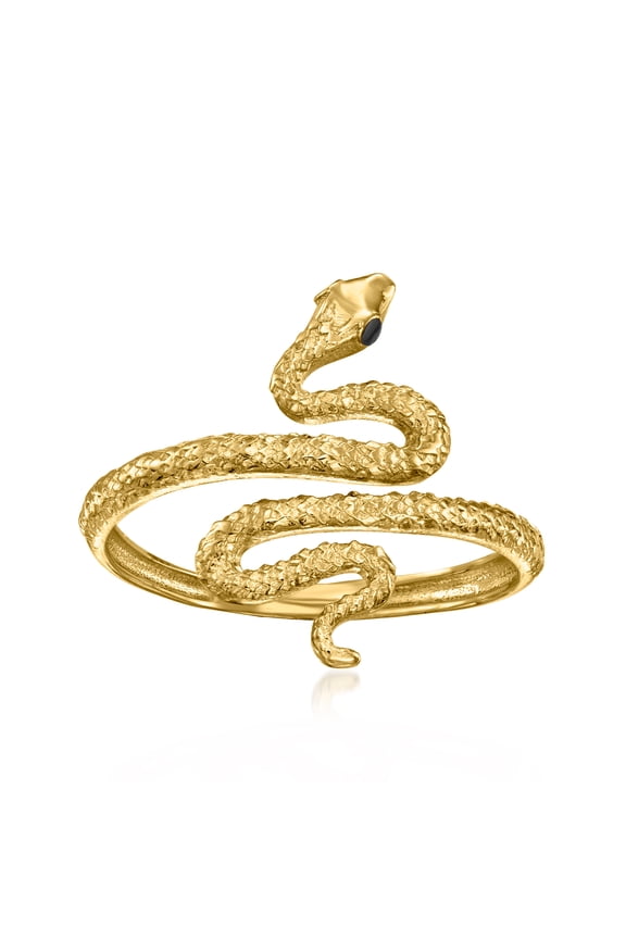 Italian 10kt Yellow Gold Snake Ring With Black Enamel, Women's, Adult