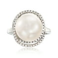 thumbnail image 1 of Ross-Simons Italian 12mm Cultured Pearl and .78 ct. t.w. CZ Ring in Sterling Silver, Women's, Adult, 1 of 5
