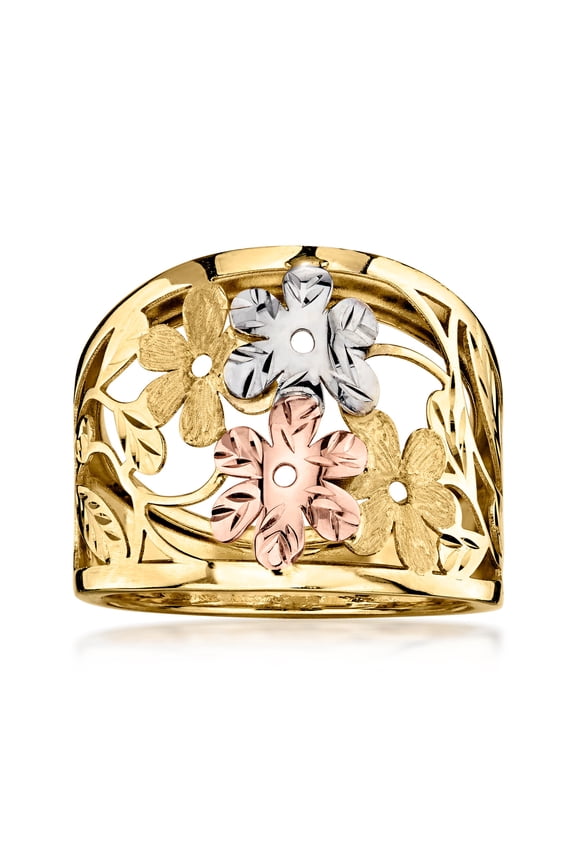 Italian 14kt Tri-Colored Gold Floral Ring, Women's, Adult
