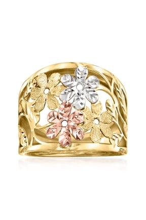 Italian 14kt Tri-Colored Gold Floral Ring, Women's, Adult