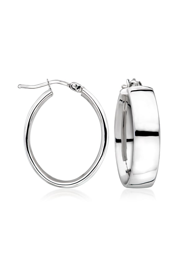 Italian 14kt White Gold Wide Oval Hoop Earrings, Women's, Adult