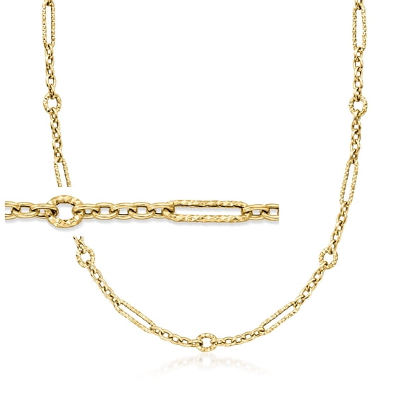 Ross-Simons Italian 14kt Yellow Gold Alternating Cable and Paper Clip Link Necklace, Women's, Adult