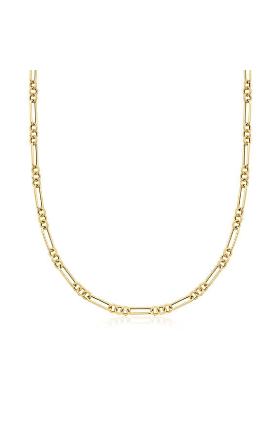 Italian 14kt Yellow Gold Alternating Cable and Paper Clip Link Necklace, Women's, Adult