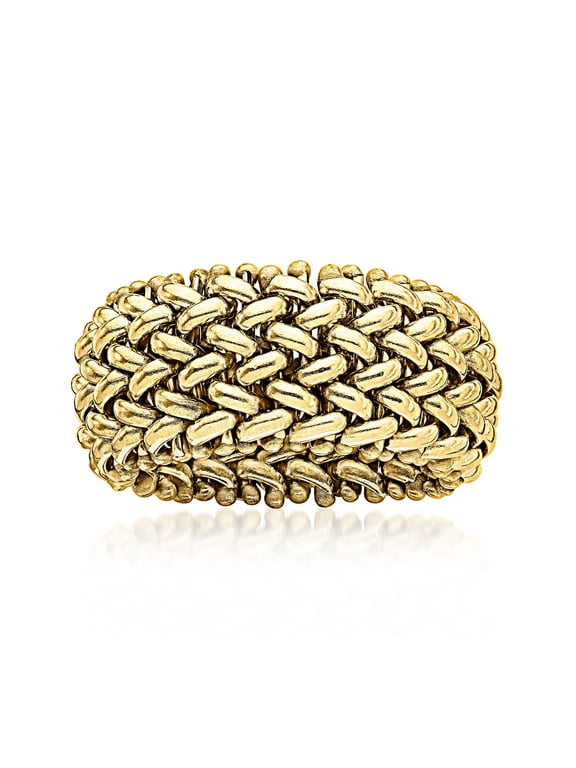 Italian 14kt Yellow Gold Beaded Mesh Ring, Women's, Adult