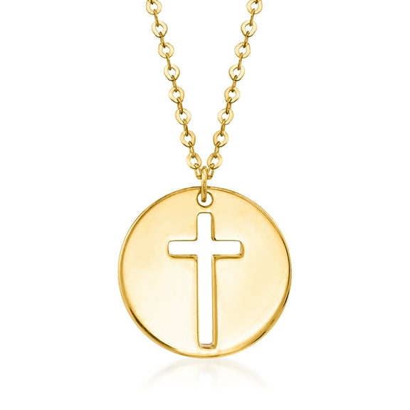 Ross-Simons Italian 14kt Yellow Gold Cross Cutout Disc Necklace, Women's, Adult