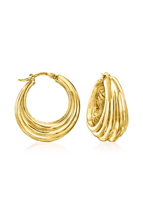 Italian 14kt Yellow Gold Fluted Hoop Earrings, Women's, Adult