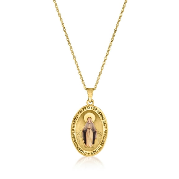 Ross-Simons Italian 14kt Yellow Gold Miraculous Medal Pendant Necklace With Multicolored Enamel, Women's, Adult