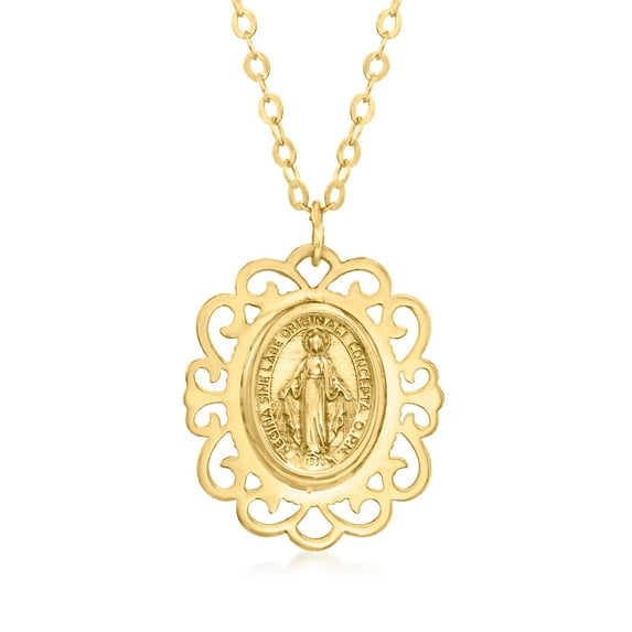 Ross-Simons Italian 14kt Yellow Gold Miraculous Medal Pendant Necklace, Women's, Adult