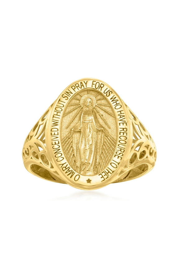 Italian 14kt Yellow Gold Miraculous Medal Signet Ring, Women's, Adult