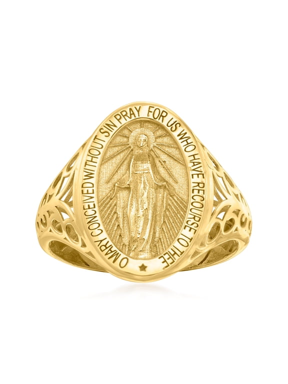 Italian 14kt Yellow Gold Miraculous Medal Signet Ring, Women's, Adult