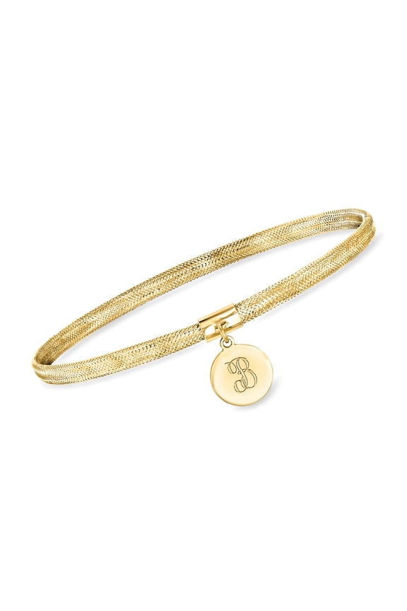 Italian 14kt Yellow Gold Personalized Disc Charm Mesh Bracelet, Women's, Adult