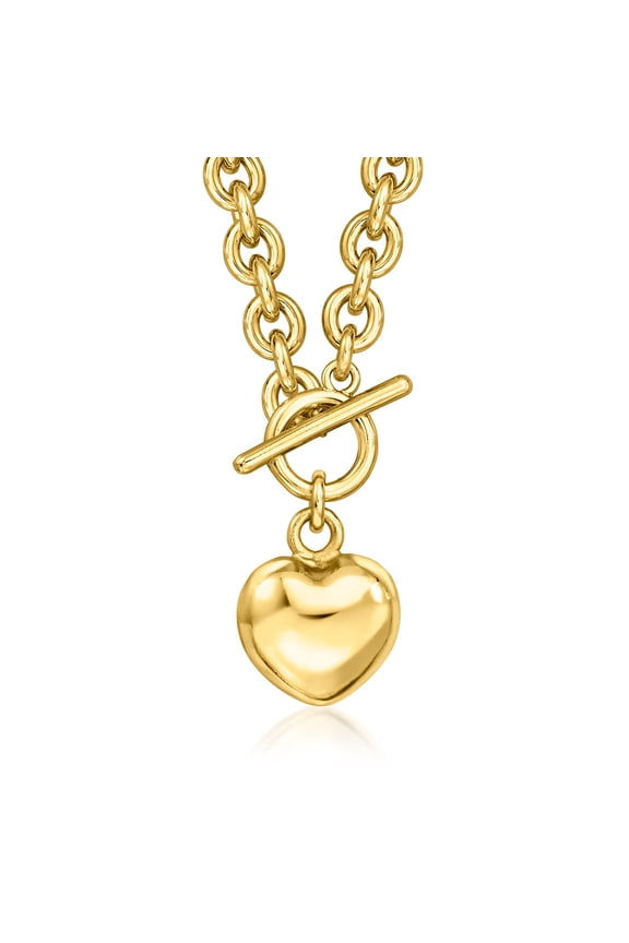 Italian 14kt Yellow Gold-Plated Heart Toggle Necklace, Women's, Adult