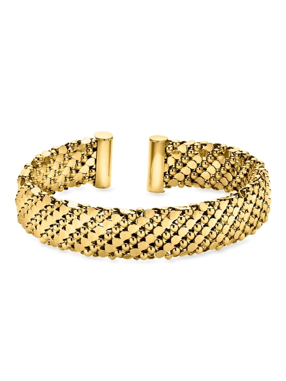 Italian 14kt Yellow Gold-Plated Patterned Cuff Bracelet, Women's, Adult