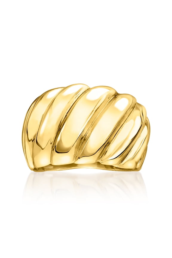 Italian 14kt Yellow Gold-Plated Ribbed Ring, Women's, Adult