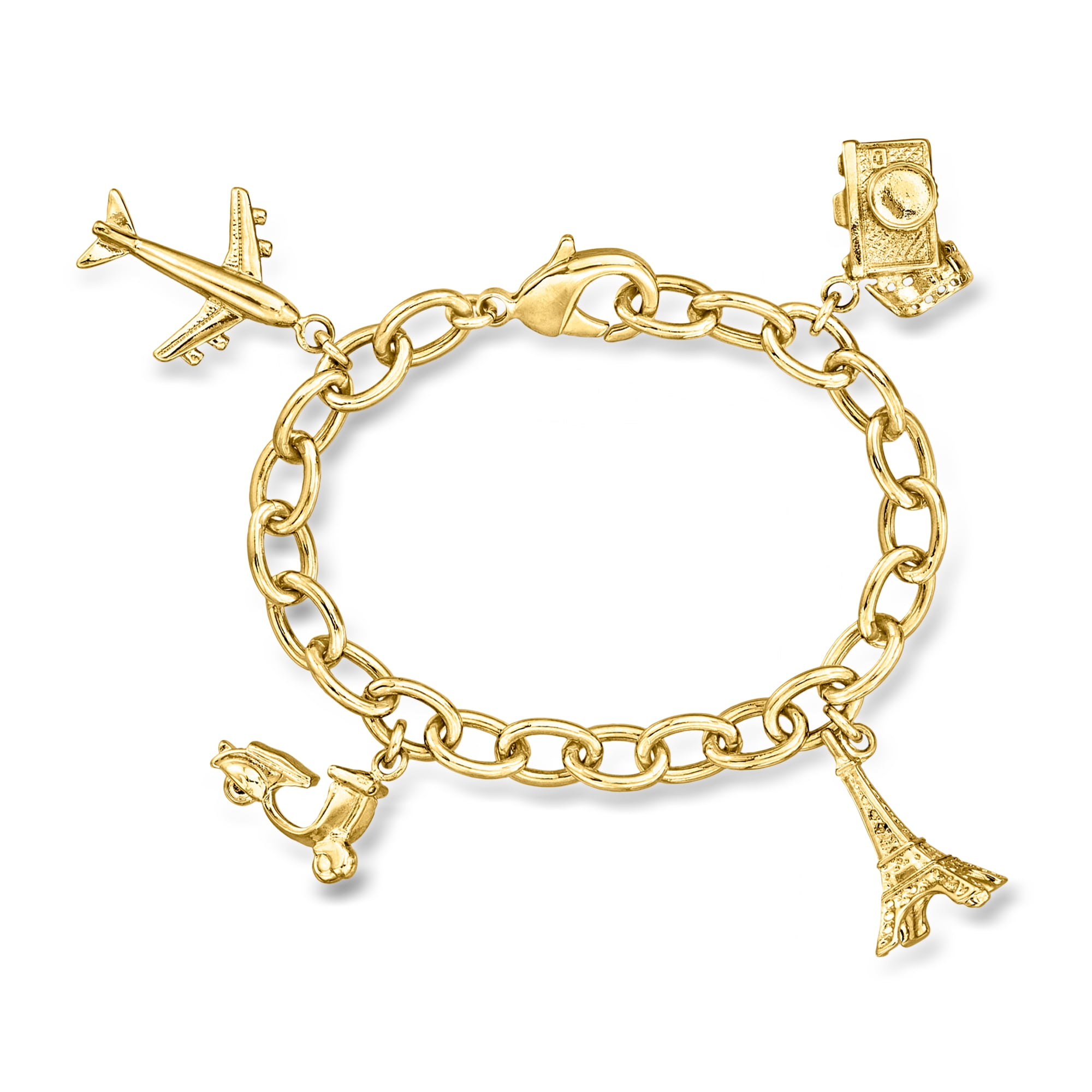 Ross-Simons Italian 14kt Yellow Gold-Plated Travel Charm Bracelet, Women's, Adult