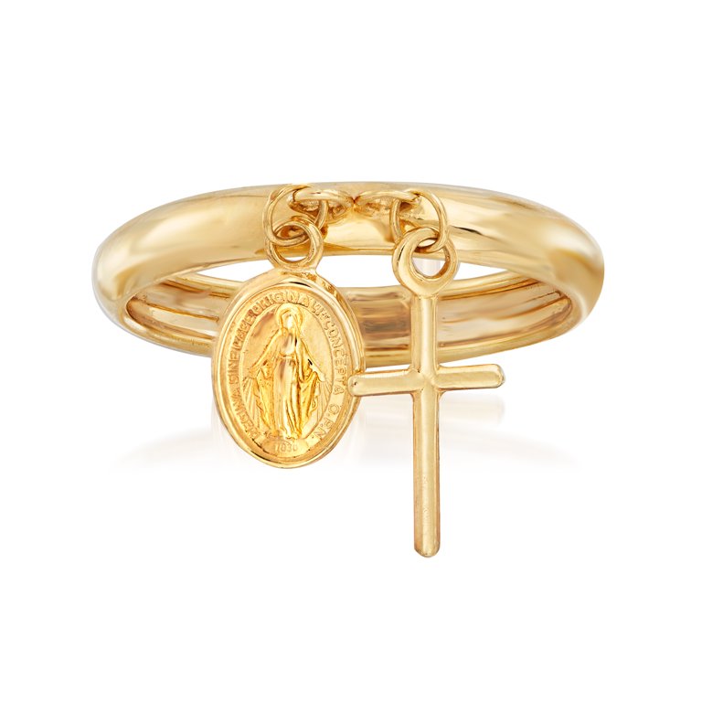 Ross-Simons Italian 14kt Yellow Gold Religious Charm Ring for Female, Adult