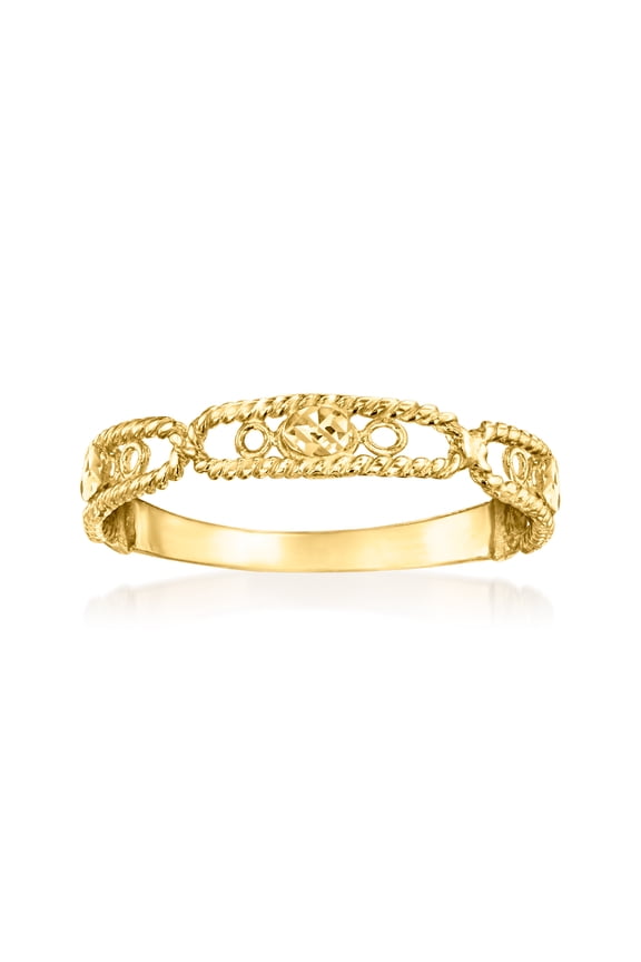 Italian 14kt Yellow Gold Rope-Edge Station Ring, Women's, Adult