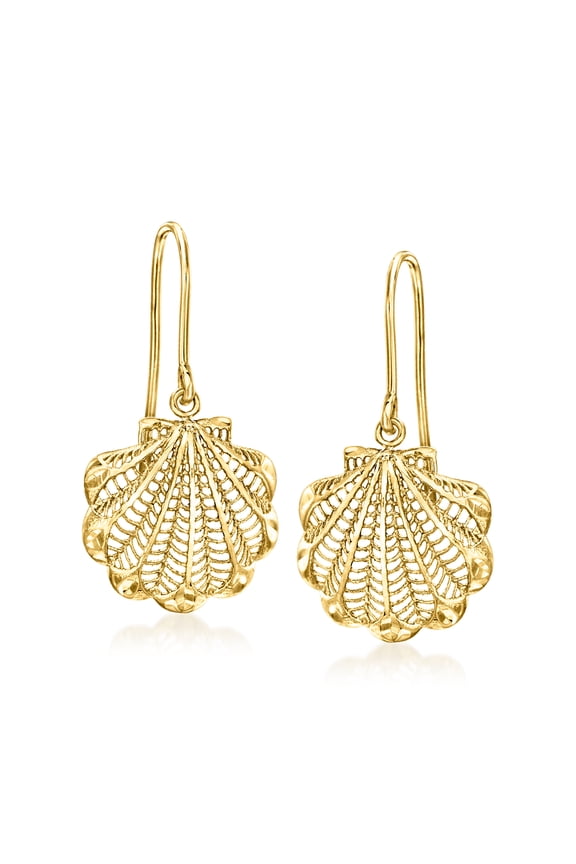 Italian 14kt Yellow Gold Scallop Seashell Drop Earrings, Women's, Adult