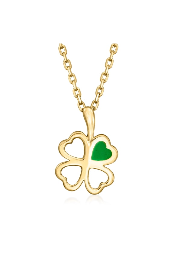 Italian 14kt Yellow Gold Shamrock Pendant Necklace With Green Enamel, Women's, Adult
