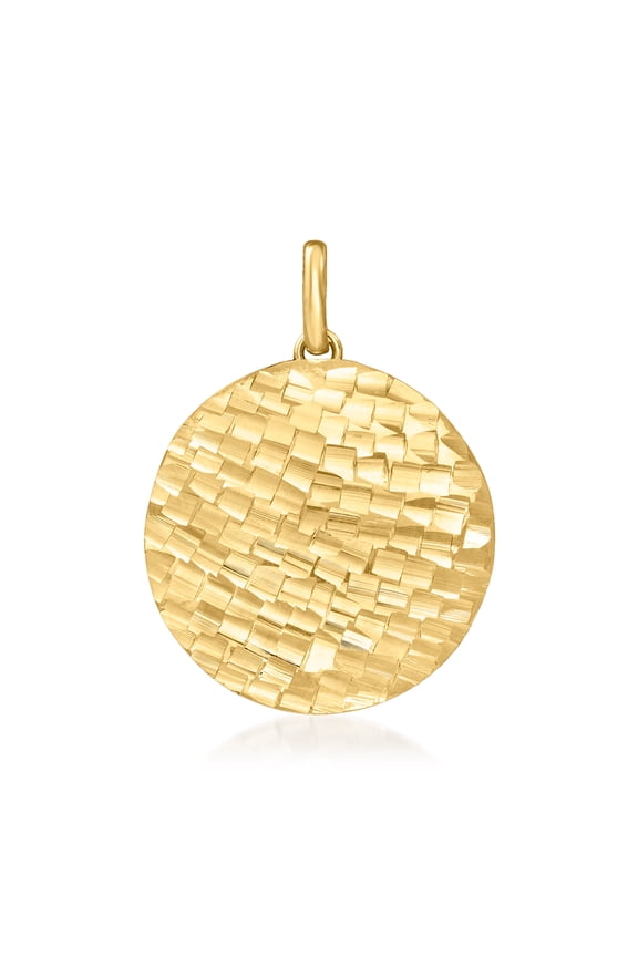 Italian 14kt Yellow Gold Square-Pattern  Circle Pendant, Women's, Adult