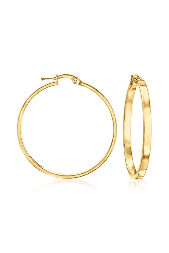 Italian 14kt Yellow Gold Squared-Edge Hoop Earrings, Women's, Adult