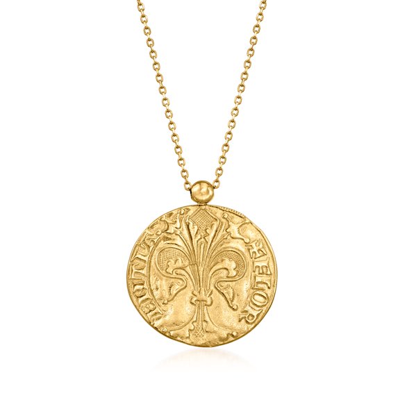 Ross-Simons Italian 14kt Yellow Gold St. John and Fleur-De-Lis Reversible Pendant Necklace, Women's, Adult