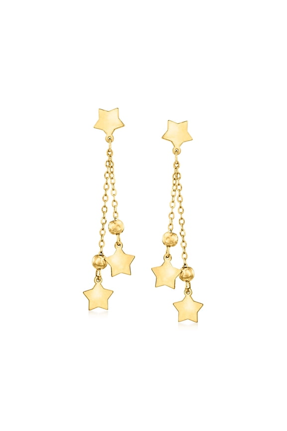Italian 14kt Yellow Gold Star and Bead Drop Earrings, Women's, Adult