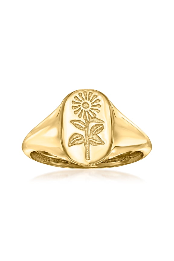 Italian 14kt Yellow Gold Sunflower Signet Ring, Women's, Adult