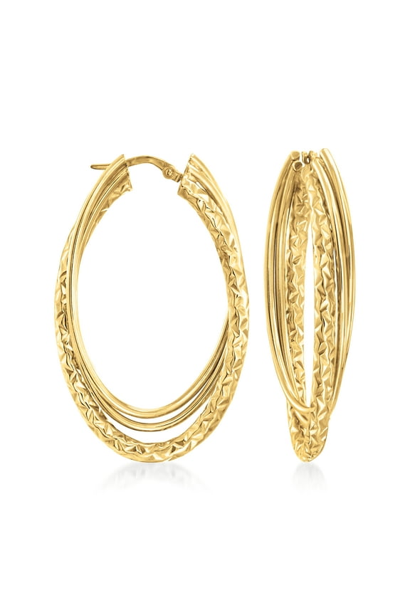 Italian 14kt Yellow Gold Triple Hoop Earrings, Women's, Adult