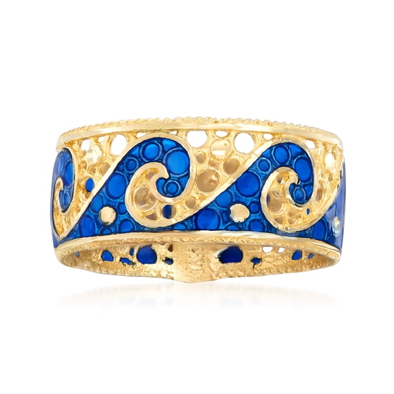 Ross-Simons Italian 14kt Yellow Gold Wave Ring With Blue Enamel, Women's, Adult