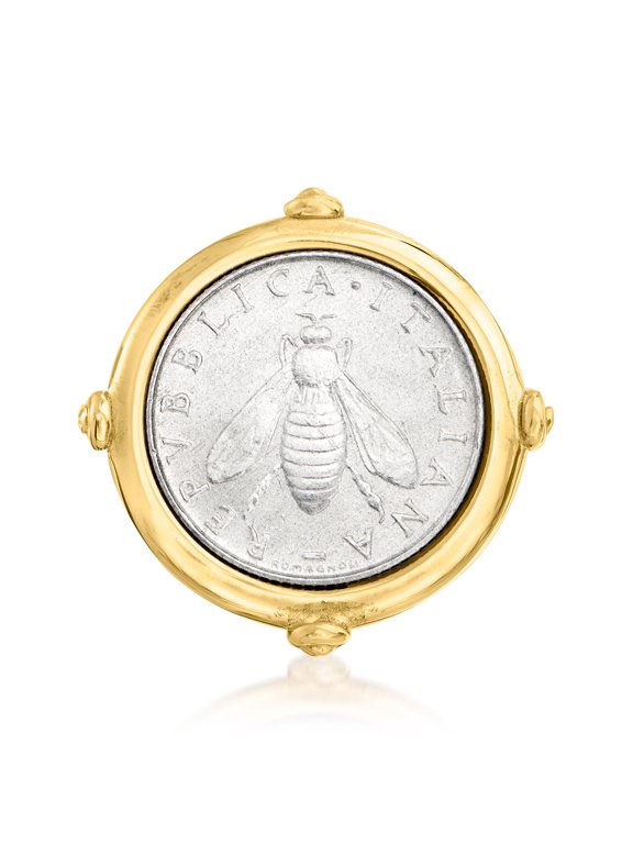 Italian 18kt Gold Over Sterling Genuine 2-Lira Bumblebee Coin Ring, Women's, Adult