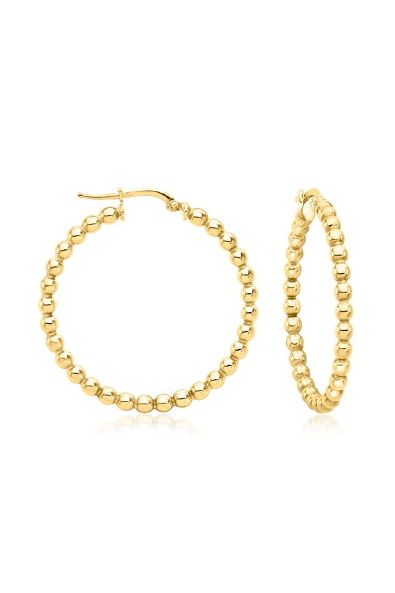 Italian 18kt Gold Over Sterling Beaded Hoop Earrings, Women's, Adult