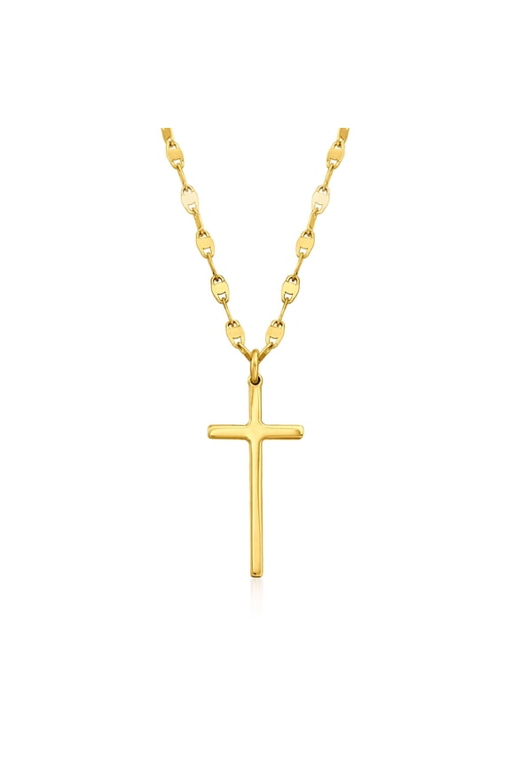 Italian 18kt Gold Over Sterling Cross and Mirror-Link Chain Necklace, Women's, Adult