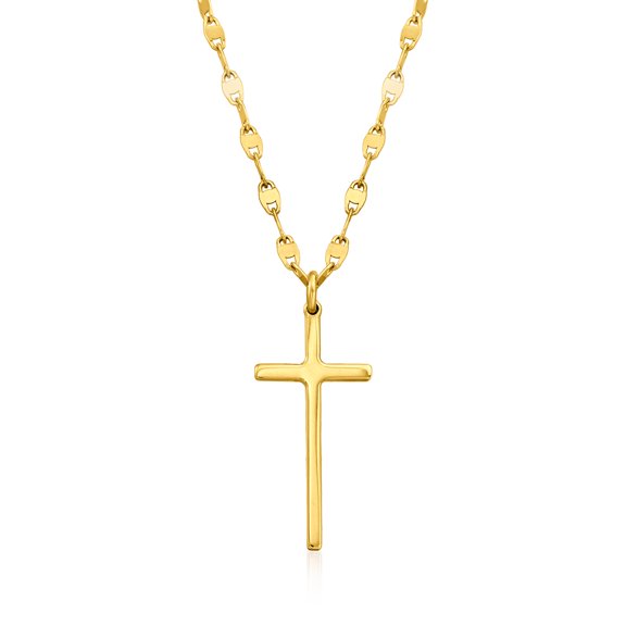 Ross-Simons Italian 18kt Gold Over Sterling Cross and Mirror-Link Chain Necklace, Women's, Adult