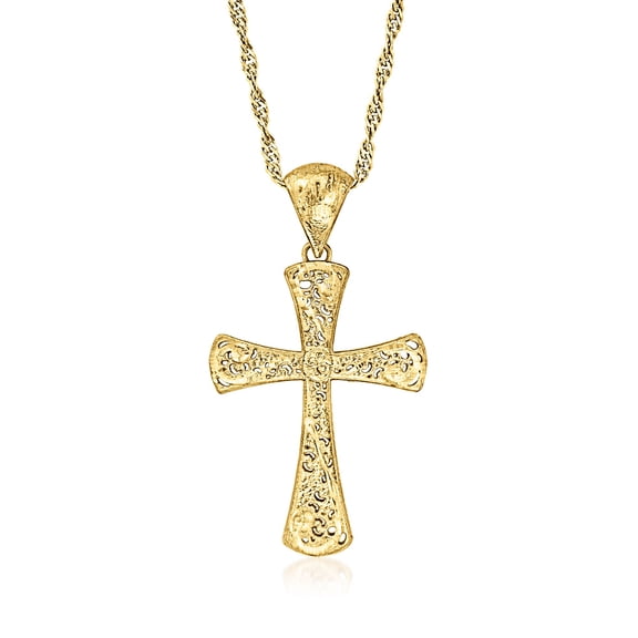 Ross-Simons Italian 18kt Gold Over Sterling Filigree Cross Pendant Necklace, Women's, Adult
