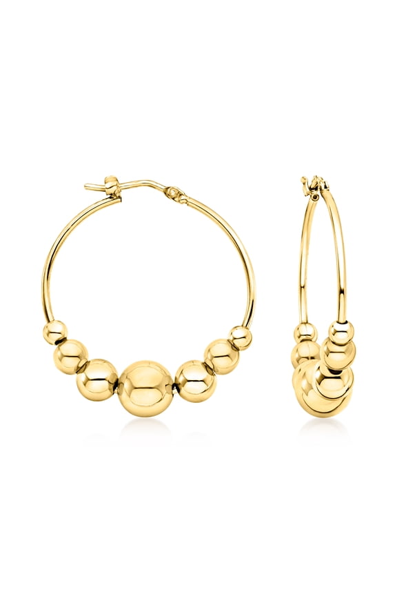 Italian 18kt Gold Over Sterling Graduated Bead Hoop Earrings, Women's, Adult