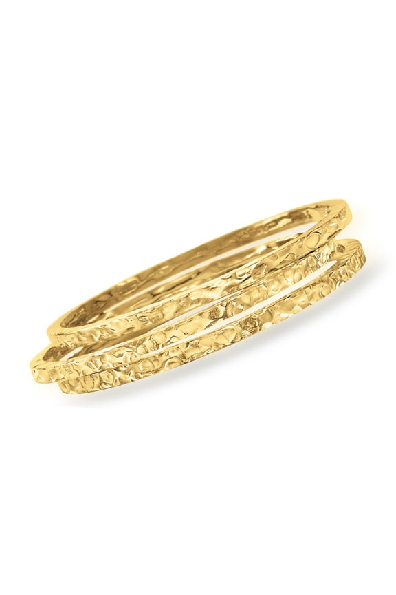 Italian 18kt Gold Over Sterling Jewelry Set: 3 Hammered Bangle Bracelets, Women's, Adult
