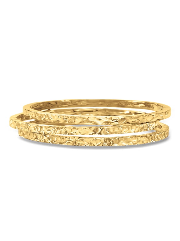 Italian 18kt Gold Over Sterling Jewelry Set: 3 Hammered Bangle Bracelets, Women's, Adult