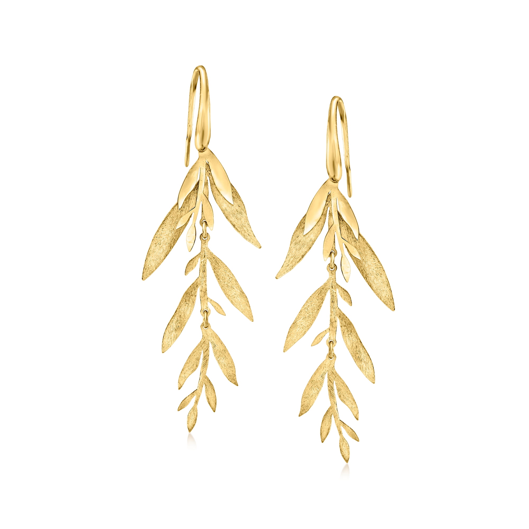 Ross-Simons Italian 18kt Gold Over Sterling Leaf and Branch Drop Earrings, Women's, Adult