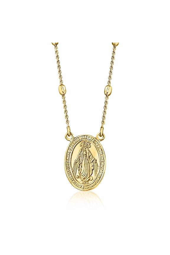 Italian 18kt Gold Over Sterling Miraculous Medal Beaded Station Necklace, Women's, Adult