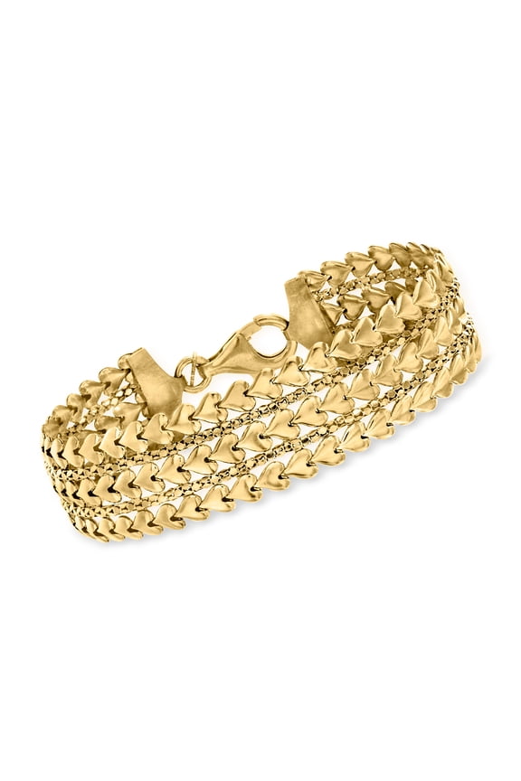 Italian 18kt Gold Over Sterling Multi-Row Heart Bracelet, Women's, Adult