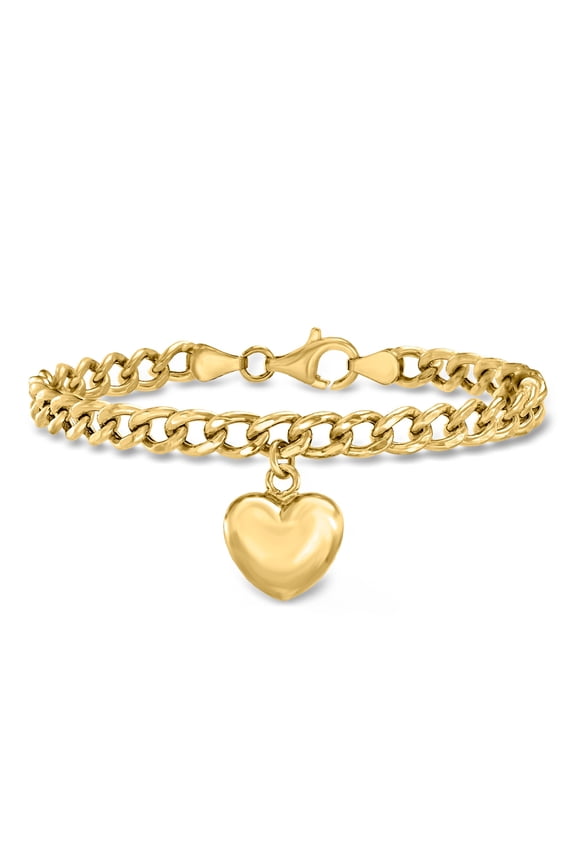 Italian 18kt Gold Over Sterling Puffed Heart Curb-Link Bracelet, Women's, Adult