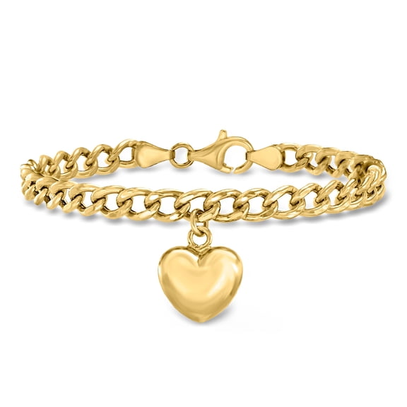 Ross-Simons Italian 18kt Gold Over Sterling Puffed Heart Curb-Link Bracelet, Women's, Adult
