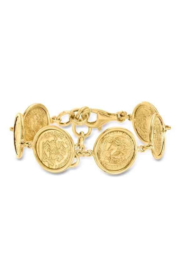 Italian 18kt Gold Over Sterling Replica Coin Bracelet, Women's, Adult