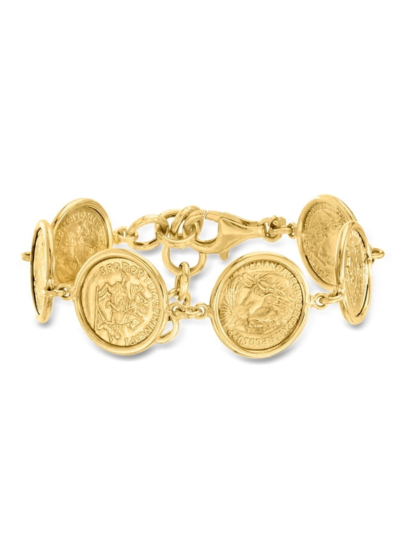 Italian 18kt Gold Over Sterling Replica Coin Bracelet, Women's, Adult