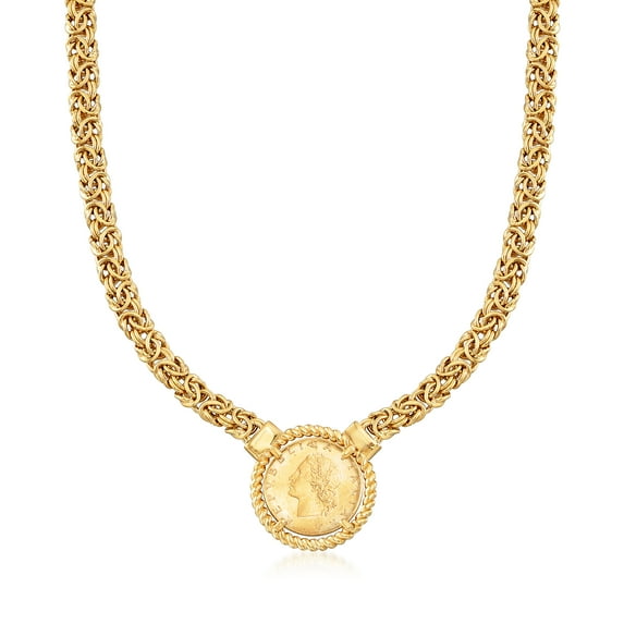 Ross-Simons Italian 18kt Gold Over Sterling Replica Lira Coin Byzantine Necklace, Women's, Adult
