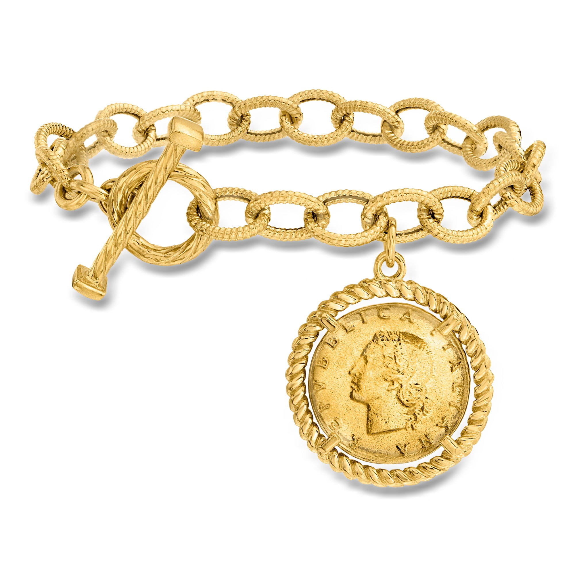 Ross-Simons Italian 18kt Gold Over Sterling Replica Lira Coin and