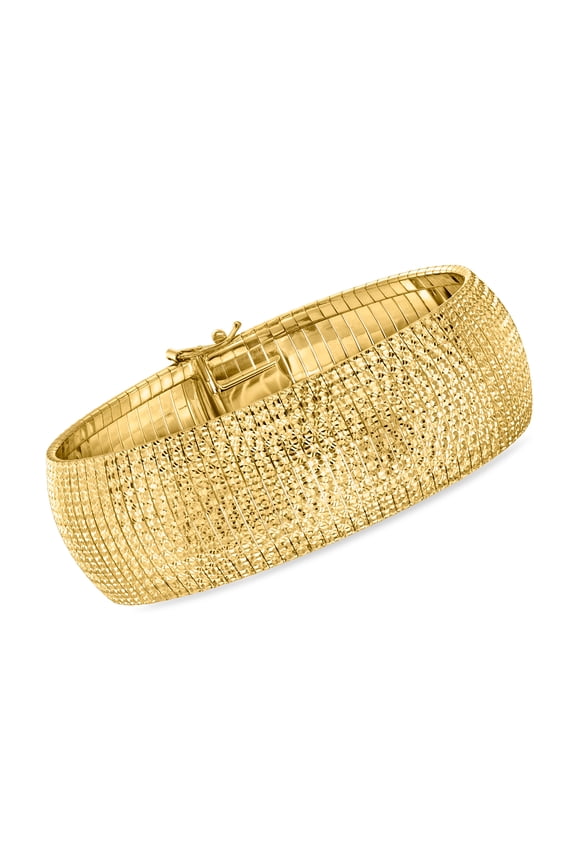 Italian 18kt Gold Over Sterling Textured and Polished Omega Bracelet, Women's, Adult