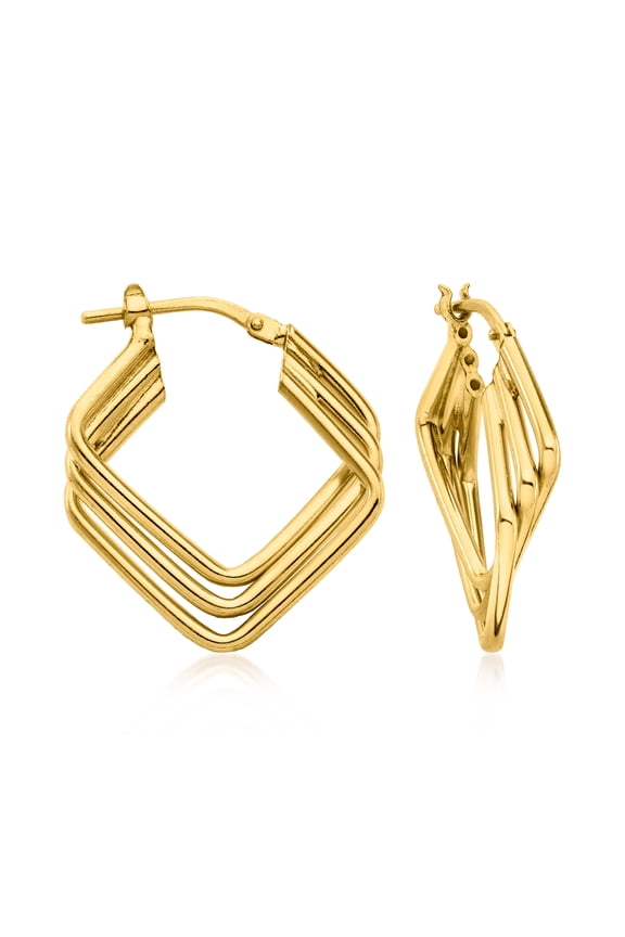 Italian 18kt Gold Over Sterling Triple-Square Hoop Earrings, Women's, Adult